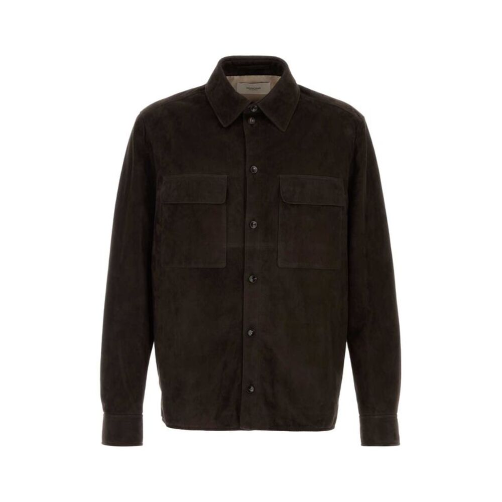 Agnona Men Dark Brown Suede Shirt